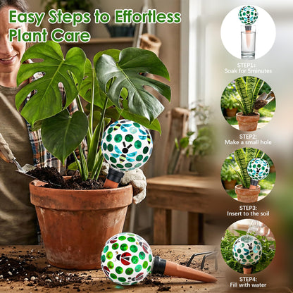 Chonsun Terracotta Plant Watering Globes Mosaic Self Watering Spikes 2 Pack for Indoor Outdoor Plants Automatic Plant Waterer Plant Watering Devices for Garden Home Decor