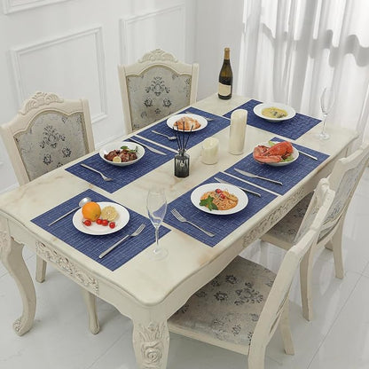 Leetaltree Blue Placemats Set of 4 - Heat Resistant Non-Slip Place mats for Dining Table, Washable Durable PVC Vinyl Woven Table Mats（Blue, 4）