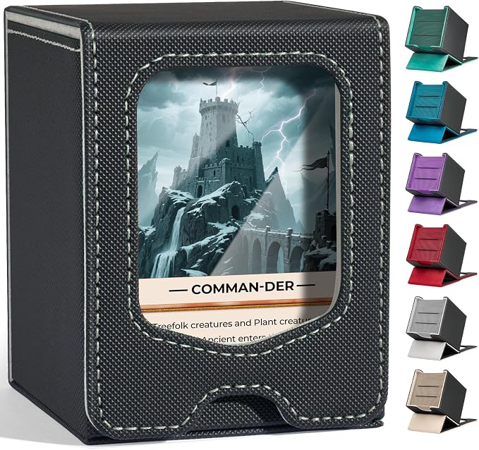 Fabmaker Deck Box Compatible with MTG Commander, (patent Pending) Magnetic Trading Card Storage Box with Comman-der, Fits 100 Double-Sleeved Cards, Card Box Compatible with Magic the Gathering, Grey