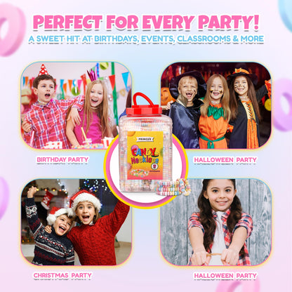 100 Pack Candy Necklaces Individually Wrapped - Bulk Candy - Edible Jewelry for Kids, Party Favors, 80s Nostalgic Treats, Pinata Fillers, Goodie Bags, Retro Events Halloween & Birthday