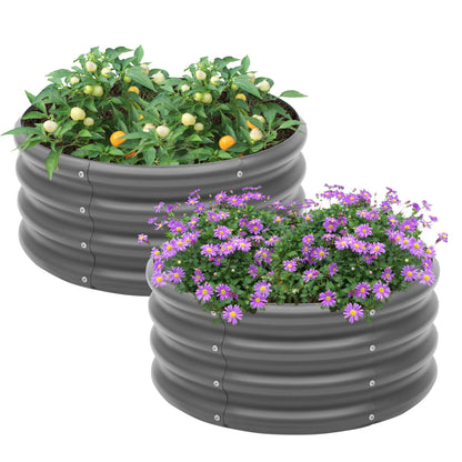 2-Pack 2x1ft Galvanized Raised Garden Bed, Outdoor Planter Bed, Metal Planter Box for Gardening and Planting