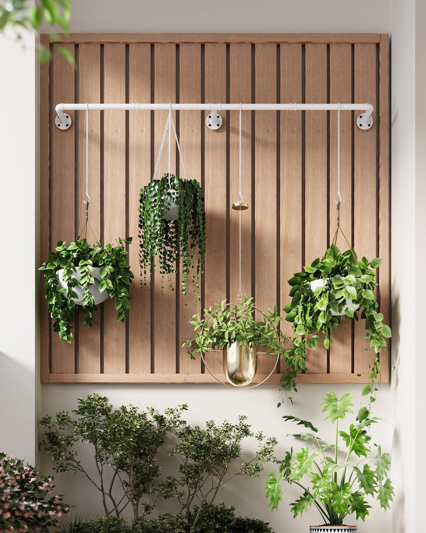 SOFITORG Plant Haning Rod, Hanging Planters for Indoor Plants with 6 Chains, Wall Plant Hanging Bar for Window Celling, 65.7 Inch, Metal White, Pots Not Included