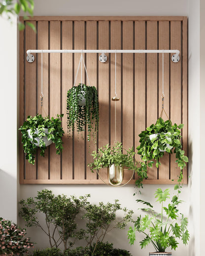 SOFITORG Plant Haning Rod, Hanging Planters for Indoor Plants with 6 Chains, Wall Plant Hanging Bar for Window Celling, 65.7 Inch, Metal White, Pots Not Included