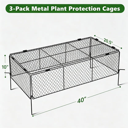 3 Pack Plant Protectors from Animals, Garden Cloches for Plants, Rustproof Chicken Wire Cloche Plant Cages to Keep Animals Out, Sturdy Metal Garden Cages for Outdoor Plants, 40" L × 20.5" W × 10" H
