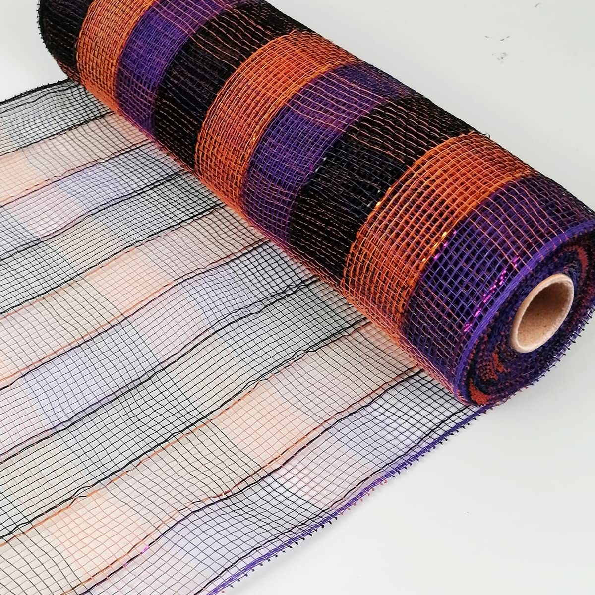 Cieovo 4 Roll Poly Mesh Ribbon, Black Purple Orange Wired Edge - 10 Inch x 30 ft for Halloween Craft Wreaths