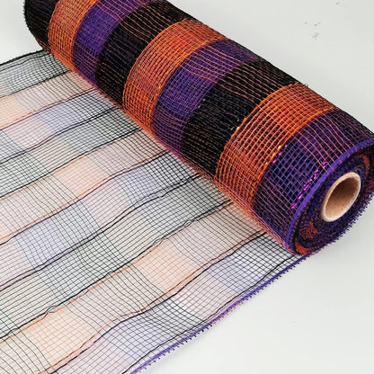Cieovo 4 Roll Poly Mesh Ribbon, Black Purple Orange Wired Edge - 10 Inch x 30 ft for Halloween Craft Wreaths