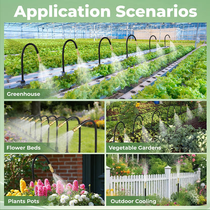 33FT Drip Irrigation System for Garden: 10 Nozzles 1/4" PE Tubing Automatic Watering Kit Adjustable Misting Sprinkler Mister Hose for Water Plants Tape Raised Beds Lawn Outdoor Yard Greenhouse