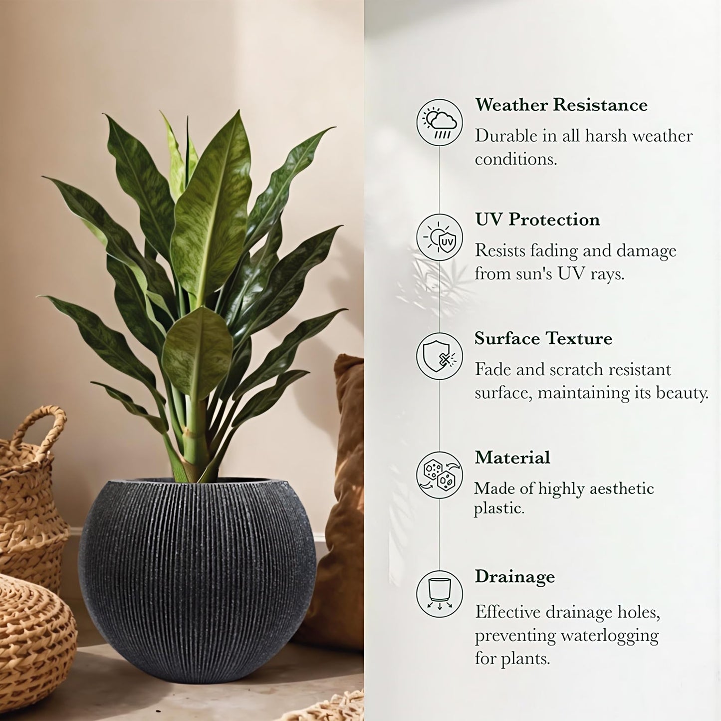 14.5 Inch Dia Plastic Round Black Planters for Outdoor Plants, Plant Pot with Drainage Holes and Plug for Home Patio Garden, Large Flower Pot for Indoor and Outdoor Plants, 11.8 H (8.9" Pot Opening)
