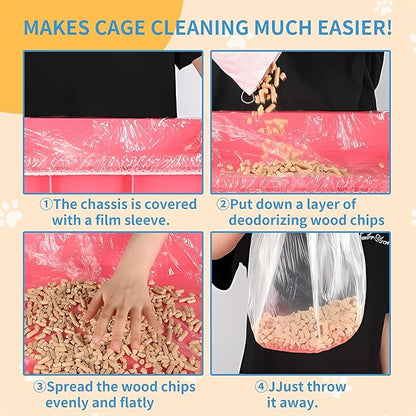 Disposable Cage Liner Bags (50-Pack) – 26'' X 18'' Clear Plastic Rabbit Cage Liners, Leak-Proof Toilet Film for Bunny, Guinea Pig, Hamster, Hedgehog & Small Animals – Universal Crate Tray Covers for