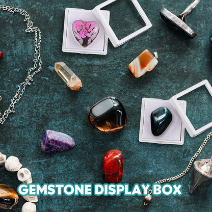 Kigley 30 Pcs Gemstone Display Box Jewelry Box Container with Clear Top Lids Bulk 1.57'' x 0.6'' for Gems Diamond Coins Gift Packing Ring Home Shop (White)