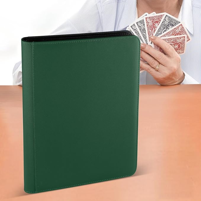 12 Pocket Ringless Side Loading Trading Card Binder, 720 Cards PU Fixed Page Zipper Card Album for TCG Sports Game Cards, Not Fit Top Loaders (Dark Green)