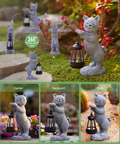 Acgarten Solar Cat Garden Statues: Outdoor Figurine with Lantern Lights