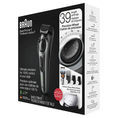 Braun Beard Detail Trimmer, Hair Clippers for Men, Cordless & Rechargeable, Mini Foil Shaver with Gillette ProGlide Razor, Silver, 10 Piece Set