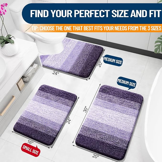 OLANLY Large Bathroom Rugs Mat 40x24, Extra Soft Absorbent Microfiber Bath Rugs, Rubber Backing, Quick Dry, Machine Washable Bath Mat for Bathroom Floor, Tub and Shower, Home Decor Accessories, Violet