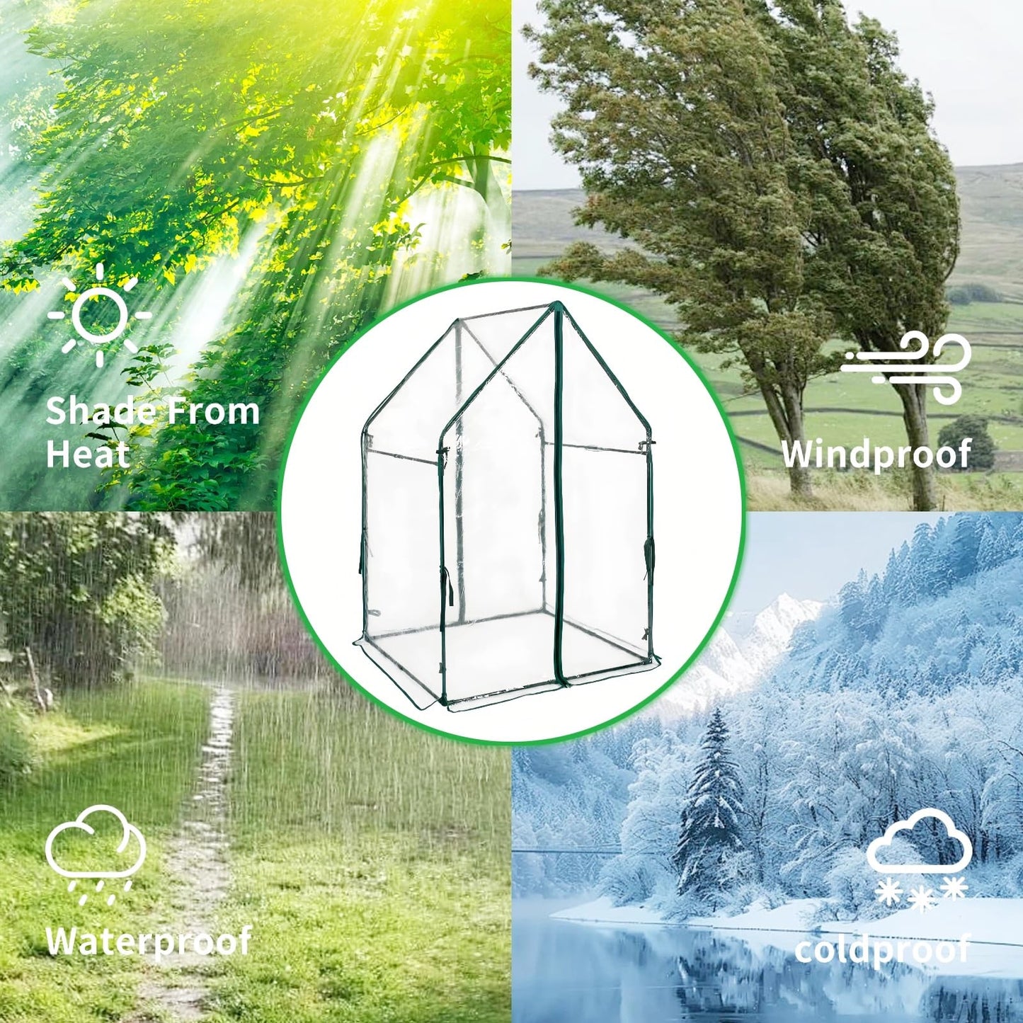 GreenGiggle Portable Greenhouse for Outsides, 36x36x59 Inch Green House Tent with PVC Cover, Garden Plant Protector with Zippered Door for Vegetables Flowers Fruits Herbs