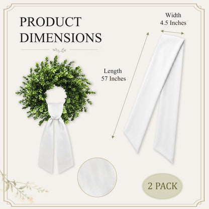 Presentastic 2 Pcs White Wreath Sash for Front Door, Embroidery Blank Wreath Sashes, Textured Twill Finish Sash Ribbon Accessories for Flower Bouquet Garland Yard Doorway Wedding Xmas, 4.5 x 57 Inches