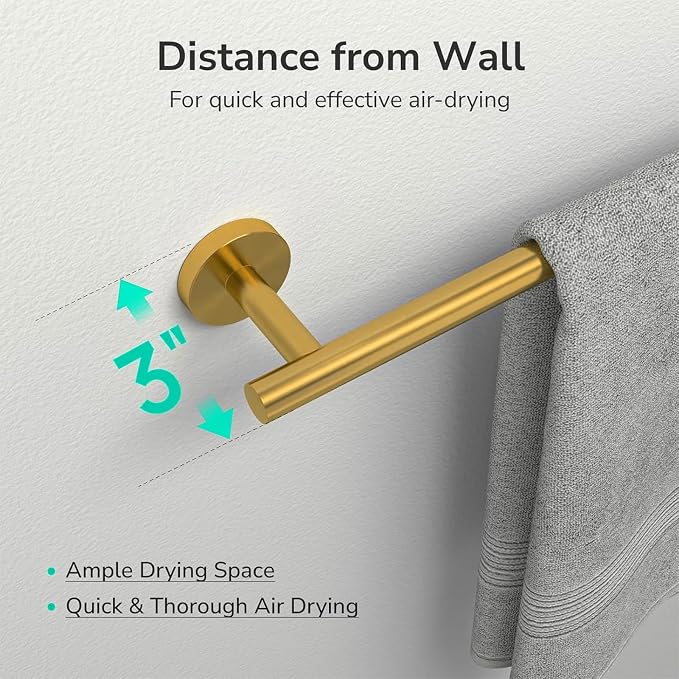 USHOWER Brushed Gold Bath Towel Bar, 30-Inch Towel Racks for Bathroom Wall-Mounted, SUS304 Stainless Steel Towel Rod (Total Length 32-Inch)