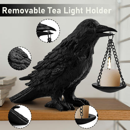 Gothic Crow Lamp with Tealight Candle Holder Resin Raven Decor Statue Gothic Home Decor for Bedroom Unique Goth Gifts Black