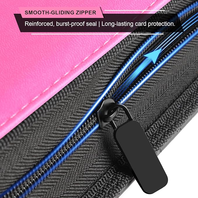 9 Pocket Pink Card Binder - Holds 432 Cards, 24 Double-Sided Clear Pages, Premium Zippered Cute Card Album Folder Compatible with Card Sleeves, Perfect for Sports MTG Game Card Collections(Pink)