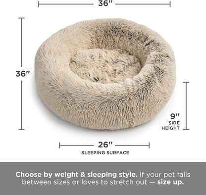 Best Friends by Sheri The Original Calming Donut Dog Bed for Large Dogs up to 100 lbs, Shag Faux Fur, Gray, Large, 36" x 36"