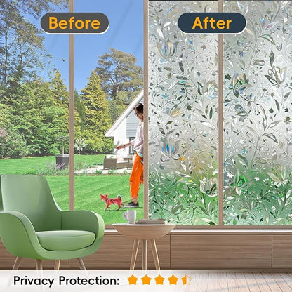 Rainbow Window Privacy Film Decorative, Stained Glass Tint for Home, 3D Decals Clings for Glass, Static Cling Sticker, Suncatcher Cover,29.5" by 157.4"