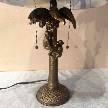 Bieye L10944 Coconut Trees Tropical Beach Hand-Painted Glass Table Lamp with Monkeys Harvesting Coconuts Lamp Base for Home Decor