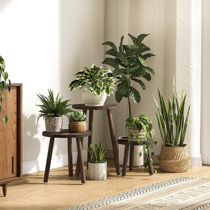 Uneedem Plant Stand Indoor - 3-Pack Taller Single Wood Plant Stand for 6-12 Inch Pots, Mid-Century Modern Plants Stool for Large Plants, Small Round Wooden Planter Table for Living Room, Balcony