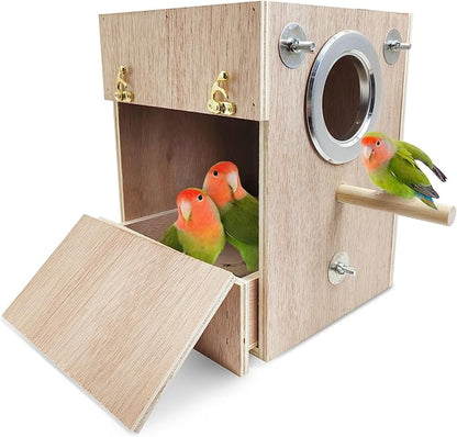 Tfwadmx Bird Wood Breeding Box Lovebirds Nesting Station House Aviary Cage Clear View Window for Parakeet Cockatiel Peony Finch Conure Budgie Parrots Tits Finches and Other Wild Birds