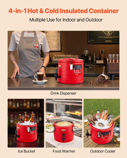 VEVOR Insulated Beverage Dispenser, 2.2 Gal/8L Thermal Hot and Cold Drink Server Dispenser with Spigot, Food-Grade Cooler Jug with 304 Stainless Steel Interior, for Tea Coffee Restaurant Outdoor