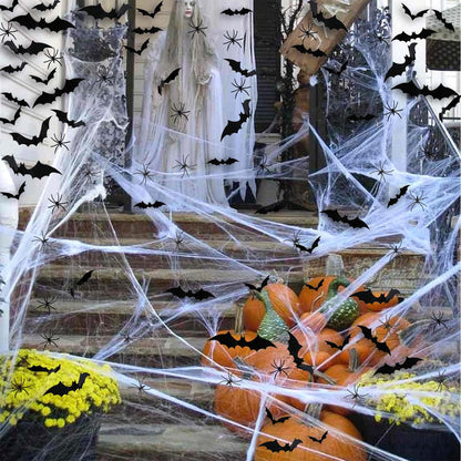 Halloween Decoration Outdoor, 1600sqft Spider Webs Halloween Party Decorations with 100Pcs Fake Spiders and 60Pcs Bats for Exterieur, Indoor Outdoor Party Supplies