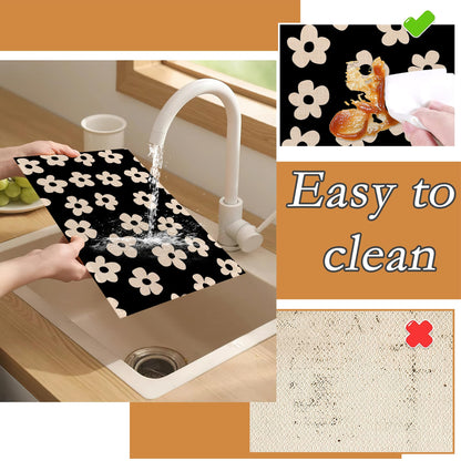 Placemats Set of 6,Abstract Black Flower Heat Resistant Non Slip Table Mats,Washable Wipe Clean Dining Placemats 12 x 18 Inches