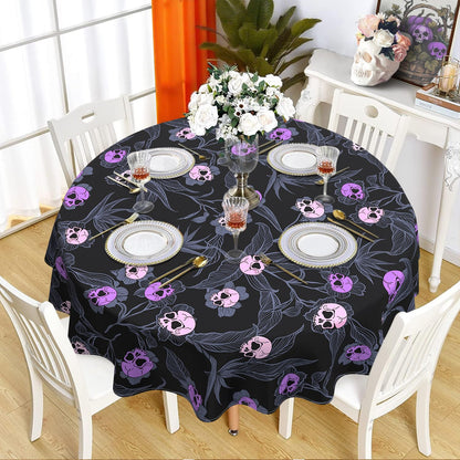 Halloween Goth Skull Tablecloth, Gothic Skeleton Table Cloth Waterproof, Halloween Kitchen Table Decor for Dining Holiday Party 60x60 Inch Round