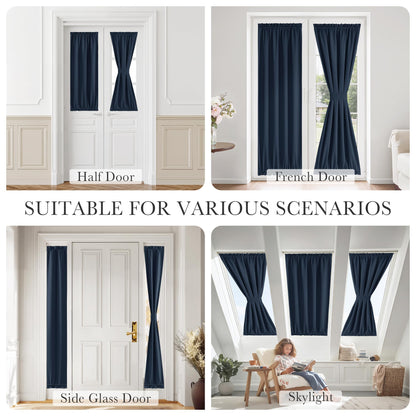 PONY DANCE Navy Blue Back Door Curtains for Door Window, 100% Blackout Dual Rod Pocket Privacy French Curtain for Kitchen, Thermal Insulated Small Window Drapes for Classroom, W25 x L40, 1 Panel
