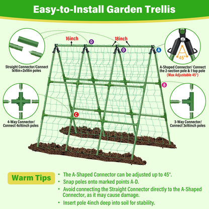 Sunwinx 53x51 Inch Cucumber Trellis for Raised Bed, Adjustable A-Frame Garden Trellis for Climbing Plants Outdoor with Climbing Net, Meal Plant Trellis for Vegetables Pea Bean Tomato Grape Squash
