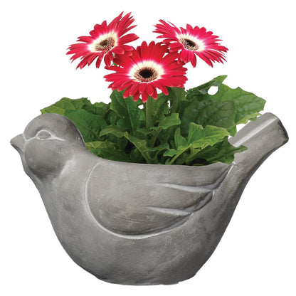 Classic Home and Garden Cement Buddies Animal Planter - Cute Desk Decoration - UV Coated Animal Vase w/Removable Drain Plug - Succulent Planter for Indoor/Outdoor Use (Bird Planter, Natural, Large)