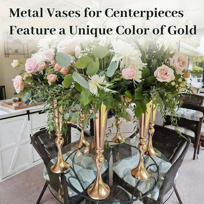 Gold Vase for Wedding Centerpiece, 2Pcs Metal Trumpet Vase 22" Tall Flower Stand for Wedding Table Centerpiece Decoration Floral Arrangement for Reception Bridal Party Decor