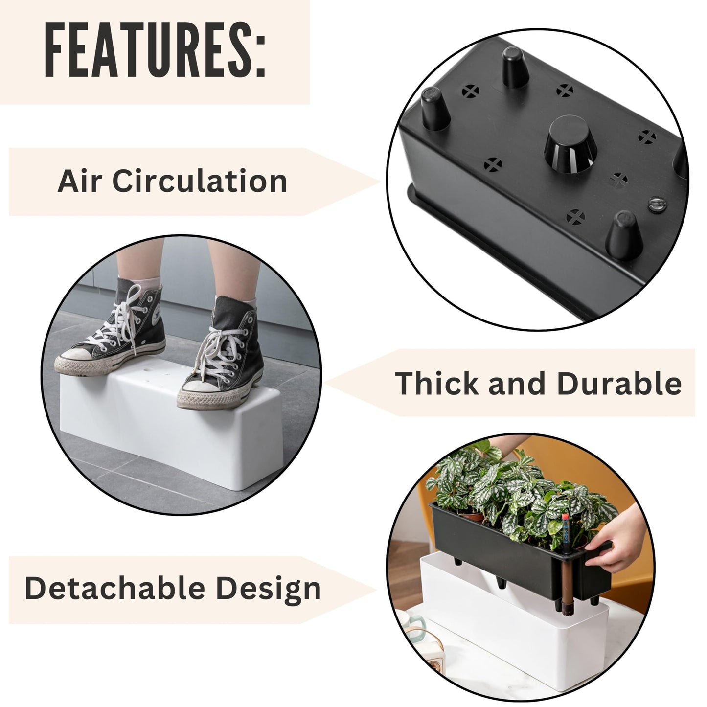 LaLaGreen Bundle- 2 Pack, 16 Inch Rectangular Self Watering Planter + 2 Pack, 16 Inch Hanging Metal Wire Basket with Coco Liner Modern Wall Flower Plant Herb Holder Porch Balcony Windowsill Box Indoor