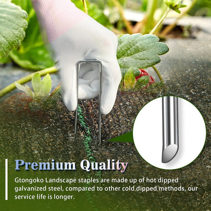 Gtongoko 120 Pack 4 Inch Galvanized Landscape Staples Garden Stakes Plant Cover Stakes 11 Gauge Lawn Staples Ground Stake for Landscaping Securing Weed Barrier Fabric, Christmas Decorations