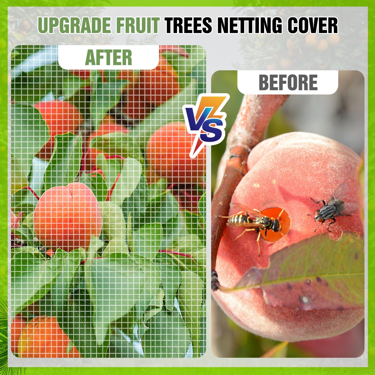 12.6 * 12FT Large Fruit Tree Netting, Tree Nets for Fruit Trees with Zipper and Drawstring, Insect Netting Barrier for Garden Blueberry Bushes Cherry Peach Apple Protection from Squirrels Birds Pests