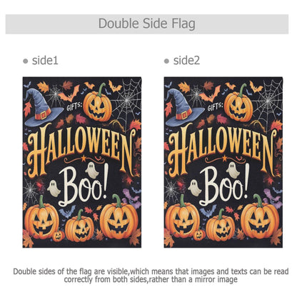 Halloween Ghost Boo House Flag 28x40 Inch Double Sided Outside Witch Bat Pumpkin Spider Web Fall Seasonal Yard Outdoor Flag Banner for Garden Lawn Patio Holiday Decorations