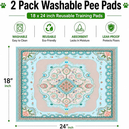 Washable Pee Pads for Dogs, 18"x24" 2 Pack Reusable Puppy Pads Pet Training Pads, Super Absorbent, 100% Waterproof Dog Pee Pads, Whelping, Housebreaking, Incontinence, for Playpen