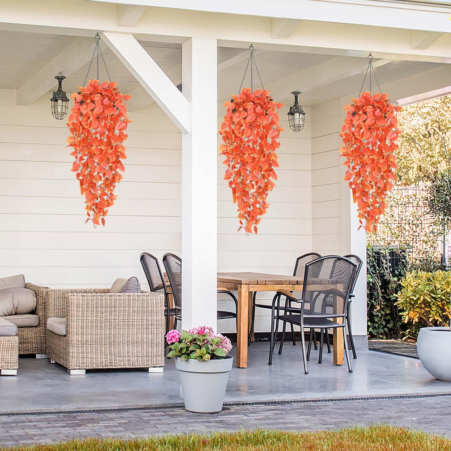 BLEUM CADE Fake Hanging Plants, 2pcs Artificial Hanging Plant, Faux Orange Vines Hanging Plant for Wall Home Living Room Indoor Outdoor Fall Decor (No Baskets)
