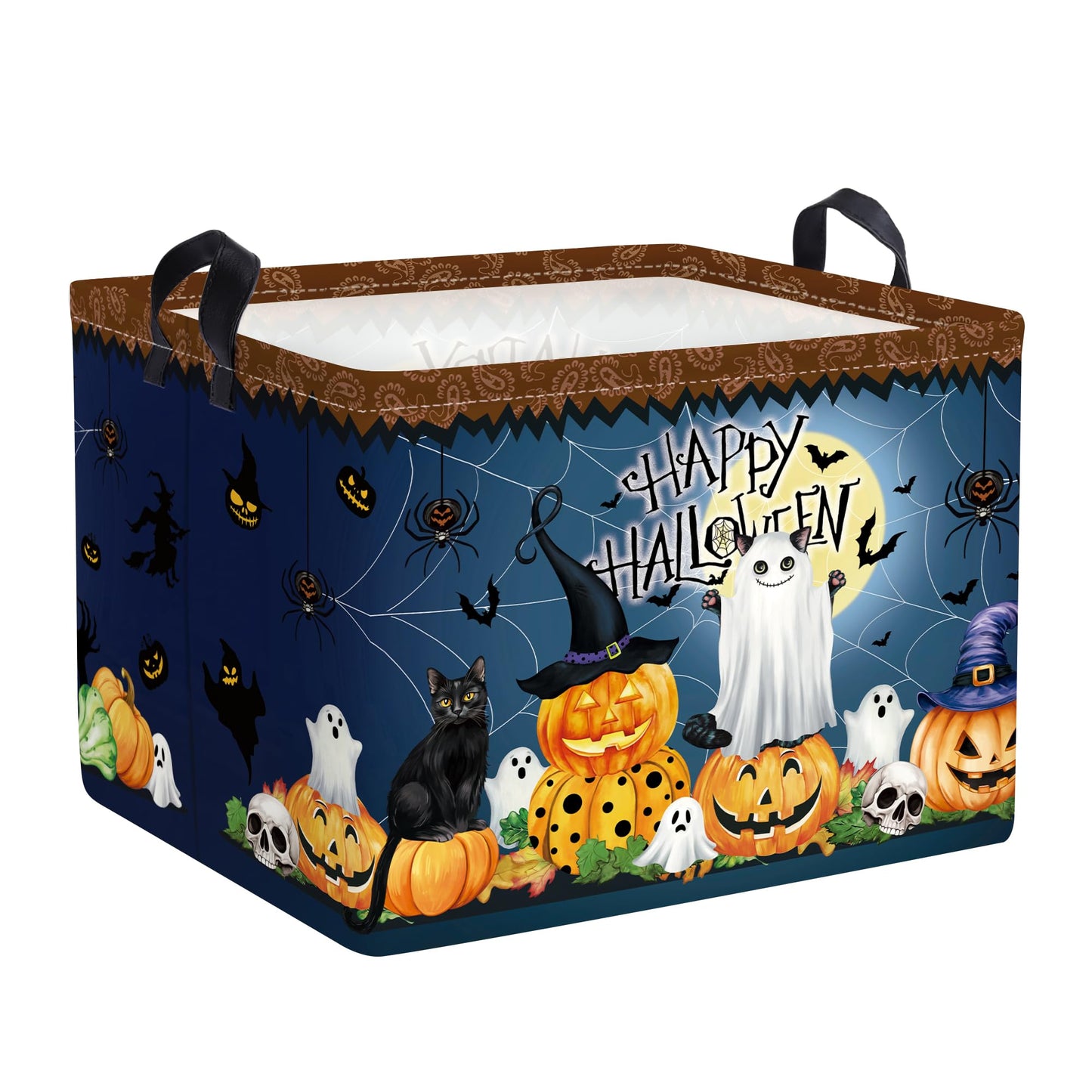 HUUMONSS Halloween Baby Storage Basket Ghost Bat Pumpkin Collapsible Clothes Kids Laundry Hamper Large Boys Girls Gift Toy Box Bin for Nursery Room,Hat Witch,40*30*30 cm