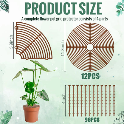 Hushee 12 Pieces 11.8 Inch Spring Plant Pot Grid with Center Cutout Plastic Cuttable Grid Flower Pot Cover with 8 Pcs Stakes Plant Protector Planter Cover Soil for Indoor Outdoor Plants