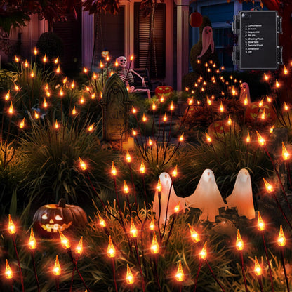 ODEETRONIC Halloween Pathway Lights – 3 Pack 30 LED Orange Candle Stake Lights, 7.54ft 8 Modes Outdoor Halloween Light Battery Operated, Waterproof & Timer Orange Light for Lawn, Path, Garden Decor
