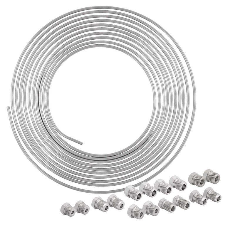 4LifetimeLines – 3/16" x 25' Stainless Steel Brake Line Kit | 316L Marine-Grade Tubing with 16 SAE Fittings | Corrosion & Rust Resistant | 15,310 PSI | Universal Fit for Cars & Trucks