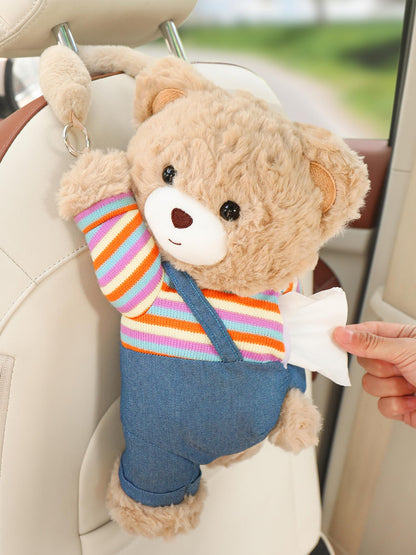 VimoDemo Cute Car Tissue Holder Accessories Animal Teddy Bear Funny Plushie Plush Hanging Tissue Cover Box in Car Decorative Tissue Storage for Home Bathroom Bedroom Office