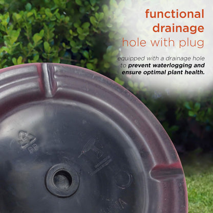Alpine Corporation TWM120RD Indoor/Outdoor 13" Round Striped Planter, Glossy Planter with Drainage Hole and Plug, Red