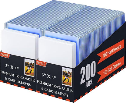 400 Card Sleeves Toploads for Cards,3" x 4" Baseball Card Protectors,Premium Standard Size Trading Hard Plastic Card Holder for Sports Football Cards(200 Hard Protectors +200 Soft Sleeves)