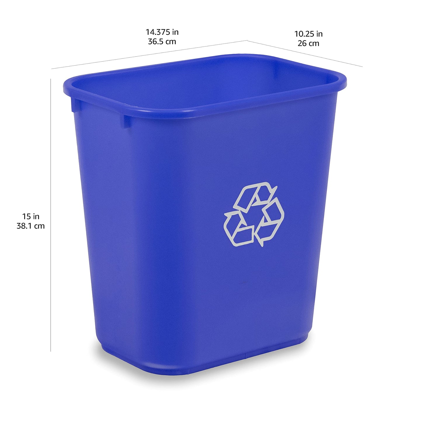Amazon Basics Rectangular Commercial Office Recycling Wastebasket with Recycle Logo, Easy to Clean, 7 Gallon, Blue, Pack of 2